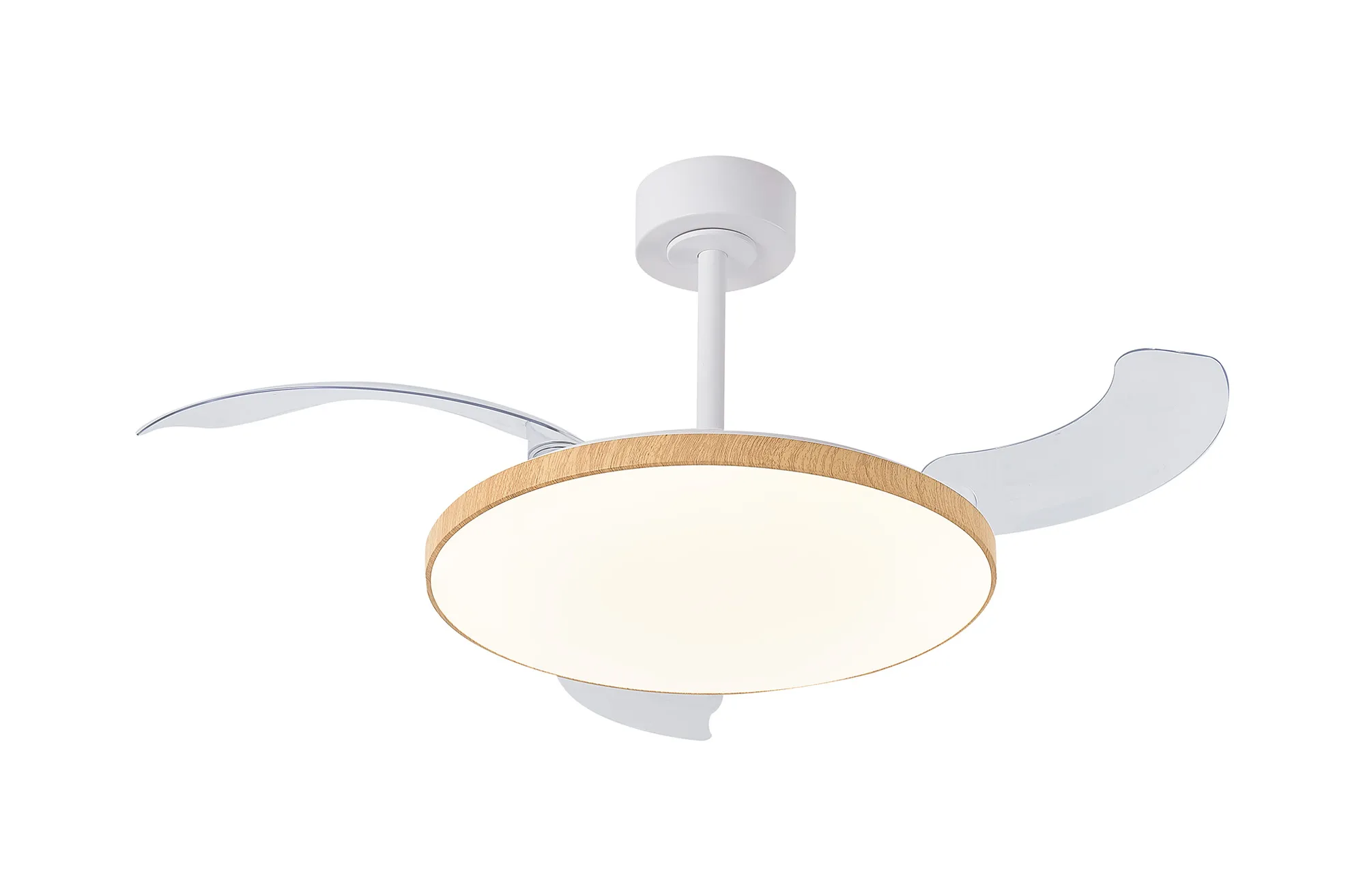 M9007  Slim Fan 50cm 50W LED Dimmable Ceiling Light With Built-In 30W DC Fan, 2700-5000K Remote Control, 3500lm, Wood